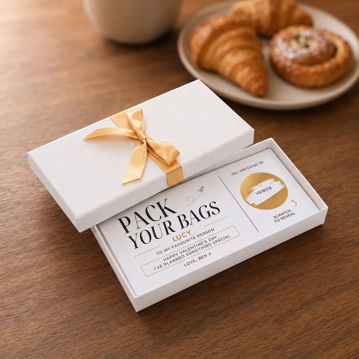 Romantic Trip Scratch-Reveal Card presented in a white gift box