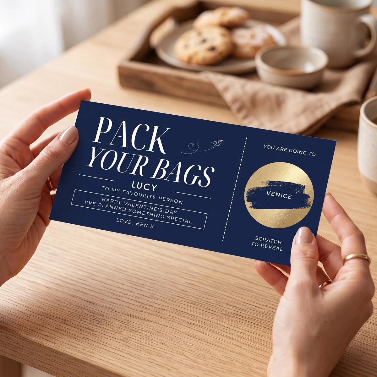 Romantic Trip Scratch-Reveal Card in navy
