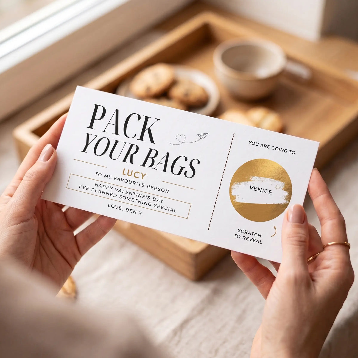 Romantic Trip Scratch-Reveal Card in white