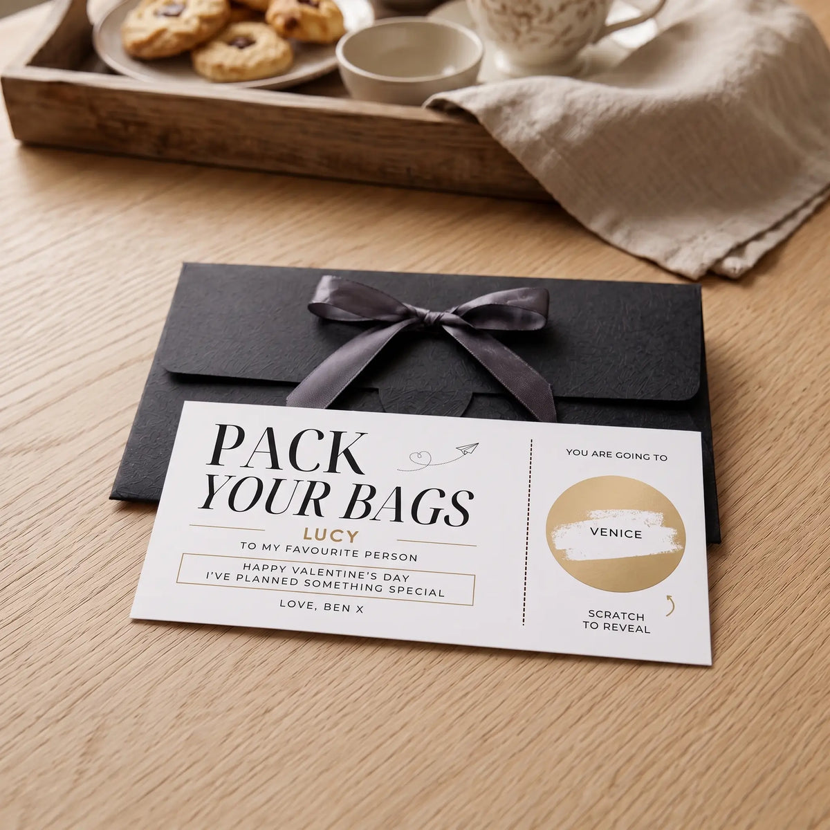 Romantic Trip Scratch-Reveal Card with premium envelope presentation